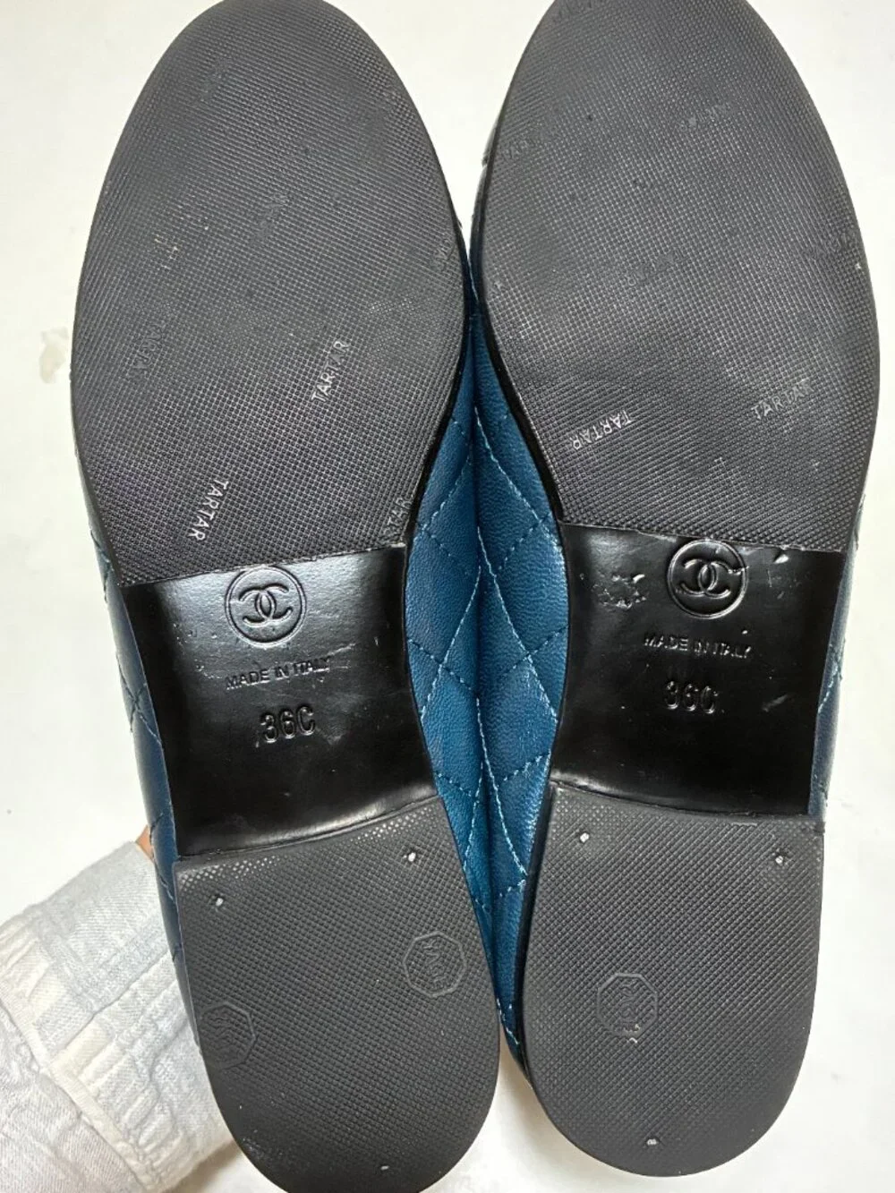 Chanel Blue Jeans Navy Cushioned Leather Ballet Flats 36